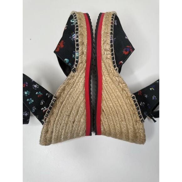 Diane Von Furstenberg Palermo Espadrille Womens 10M Black Floral Canvas Wedge - Picture 7 of 11